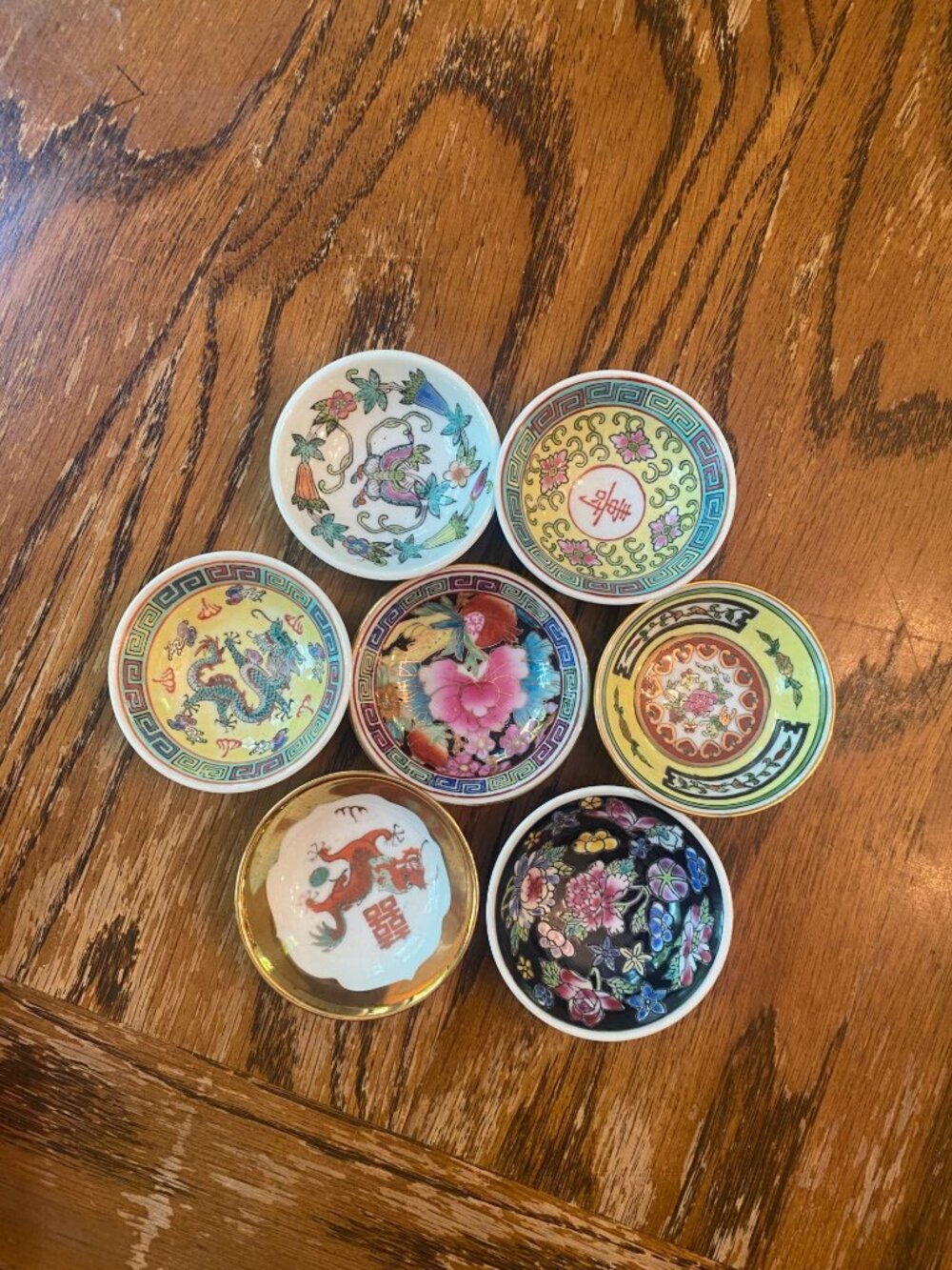 Chinoiserie Ring Pill Dish Chinese Mini Dipping Sauce Bowl Set Of 7